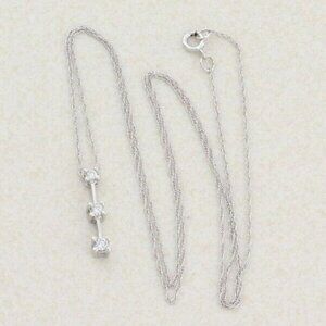 10k White Gold 3 Stone Diamond Necklace 18 inch chain